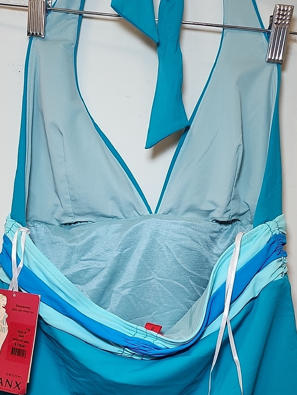 NWT Spanx  735 Tankini one piece Shapewear Swim slimming halter Teal 8 - Picture 11 of 16